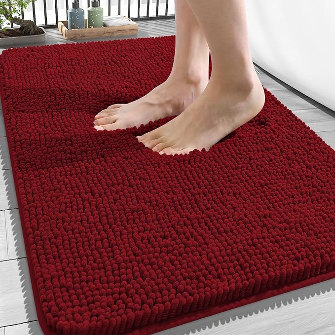 OLANLY Bathroom Rugs 34x21, Extra Soft Absorbent Chenille Bath Rugs, Rubber Backing Quick Dry, Machine Washable Bath Mats for Bathroom Floor, Tub and Shower, Home Decor Accessories, Red