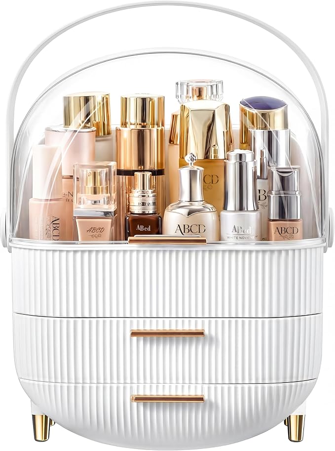 Makeup Organizer Skincare Organizers - Cosmetic Display Cases with Transparent Cover, SkinCare Organizers for Bathroom Countertop, Bedroom Vanity Desk, Lipstick Organizer, White