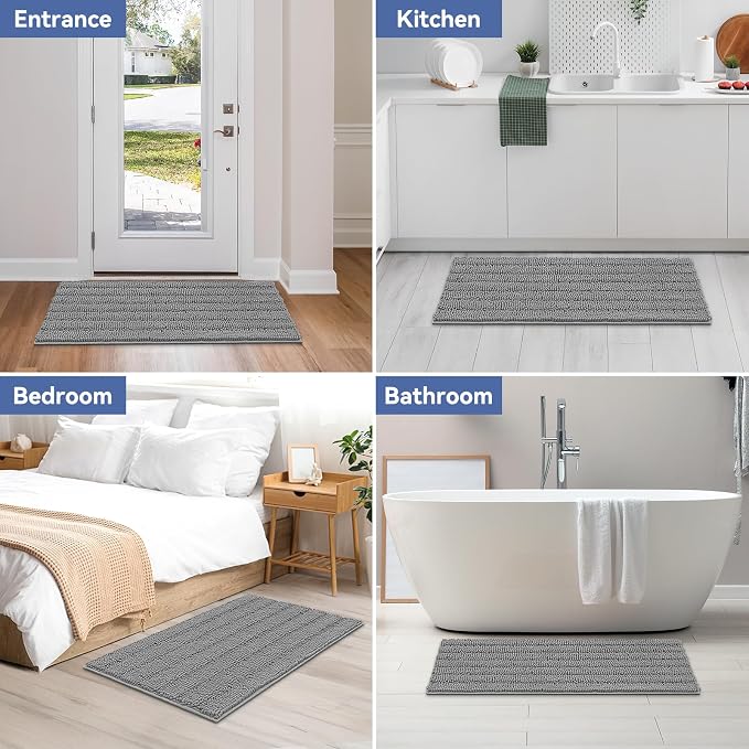 Bcoimo Large Bathroom Rug, Chenille Bath Mat with High Low Pile Design, Soft Absorbent Non Slip Bath Rug, Machine Washable Quick Dry Mat for Shower, Tub, Sink and Vanity