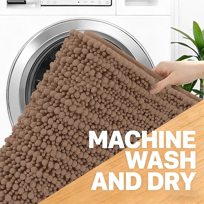 OLANLY Bathroom Rug Mat 40x32, Thick Soft and Absorbent Chenille Bath Mat, Non-Slip Rubber Backing, Machine Washable Quick Dry Bath Rugs for Tub Shower Floor, Home Decor Accessories, Mocha