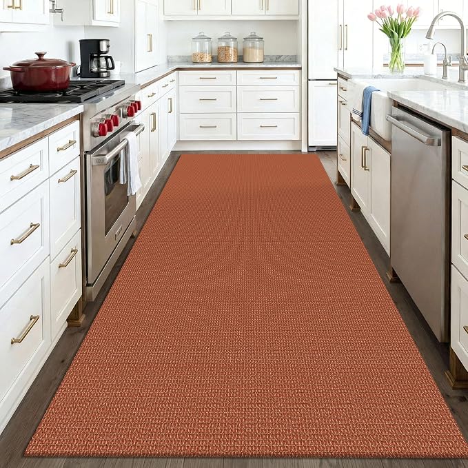 KOZYFLY Washable 4x6 Entry Woven Area Rug, Braided Throw Rugs for Entryway, Non Slip Door Mat Indoor Entrance, Front Porch Carpet for Foyer, Kitchen, Bedroom, Living Room, Burnt Orange/Tan