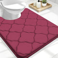 OLANLY Memory Foam Toilet Rugs U-Shaped 24x20, Ultra Soft and Absorbent Bathroom Rugs, Non-Slip, Comfortable, Machine Washable Contour Bath Mat for Toilet Base, Home Decor Accessories, Burgundy