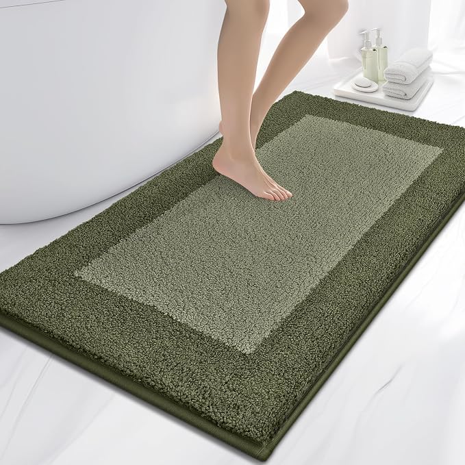 anllugs Bathroom Rugs 30" x 60", Non-Slip Extra Soft Absorbent Bath Rugs, Machine Washable Quick Dry Bath Mats for Bathroom Floor, Shower, Bathtub and Sink, Olive Green & Green