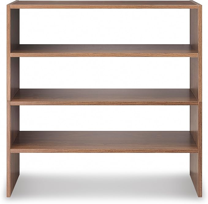 Whitmor Wood Stackable 2-Shelf Shoe Rack, Walnut, 24 inches，2 Pack