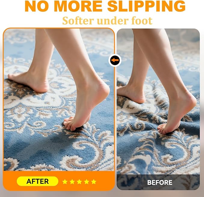 Songrey Non-Slip Rug Pad 9x13 FT, Extra Thick Carpet Pads for Hard Surfaces, Prevents Sliding and Secures Rugs, Provides Floor Protection with Comfort Cushioning