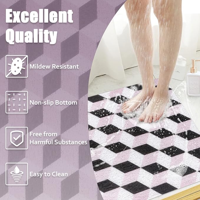 Square Shower Mat Non-Slip 24x 24 Inch, Soft Comfort Bath Mat with Drainage Holes, PVC Loofah Massage Bathmat for Shower,Tub,Bathroom,Wet Areas, Quick Drying