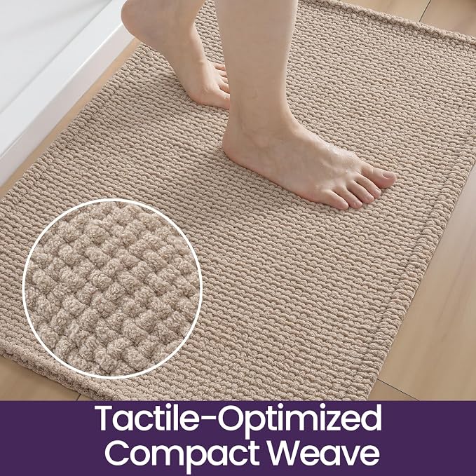 DEXI Bathroom Rugs 24x16, Non Slip Washable Bath Mat, Absorbent Chenille Bathmat, Ultra Soft Thick Carpet for Tub Shower Floor, Dark Beige