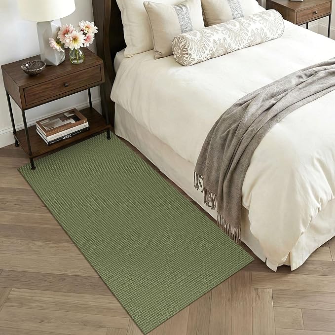 KOZYFLY 3x6 Washable Runner Rug, Non Slip Wide Runners for Hallway, Woven Large Entryway Runners, Braided Floor Carpet Runner for Entry, Kitchen, Bedside, Hall, Olive Green/Earthy Green