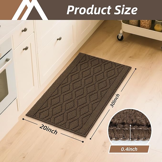 COSY HOMEER-Kitchen-Rugs-and-Mats 20"x32" Non Slip Kitchen Mats for Floor Absorbent Kitchen Rug Washable Kitchen Standing Floor Mat for Sink Mat,Throw Rug,Entry,Laundry,Brown