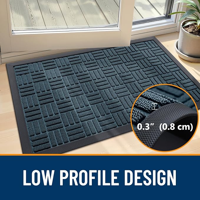 OLANLY Front Door Mat Outside Entrance 47x32, Absorbent, Heavy Duty Sturdy Natural Rubber Doormat Indoor Outdoor, Non-Slip, Stain and Fade Resistant, Low Profile Floor Mat for Entryway, Lake Blue