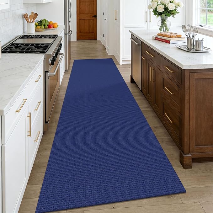KOZYFLY Cotton Runners Rugs for Hallway 3x10, Wide Washable Runner Rug, Woven Non Slip Kitchen Runner, Braided Entryway Rug, Floor Carpet for Entry, Aisle, Hall, Royal Blue/Navy
