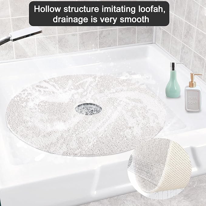 Shower Mat Non Slip, Round Shower Mat for Inside Shower, Non Slip Bathtub Mat, Fast Drying Bath Tub Mats, Loofah Mat for Shower Bathroom, Quick Drying, Resistant (White, 24 x 24 Inch)