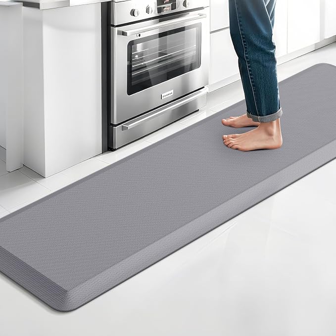 4/5 Inch Thicker Kitchen Mat, Cushioned Thick Floor Comfort Mat, with Non-Slip Bottom, Water & Stain Resistant, Easy Clean Standing Desk Mat for Kitchen, Sink, Office (17.3"x60"x0.8", Grey)