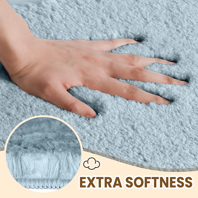 TECHMILLY Fluffy Tufting Bathroom Rug Mat 36x24, Absorbent Thick Non Slip Microfiber Mats, Quick Dry Machine Washable Bath Rug for Bathroom Floor, Bathtub and Shower, Sky Blue