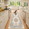 RELEANY Area Rugs Runner 3'x10' Washable Non-Slip, Floral Vintage Distress Medallion Carpet for Kitchen Hallway Bedroom Beside Laundry Room Bathroom, Beige Navy Blue Orange Colorful