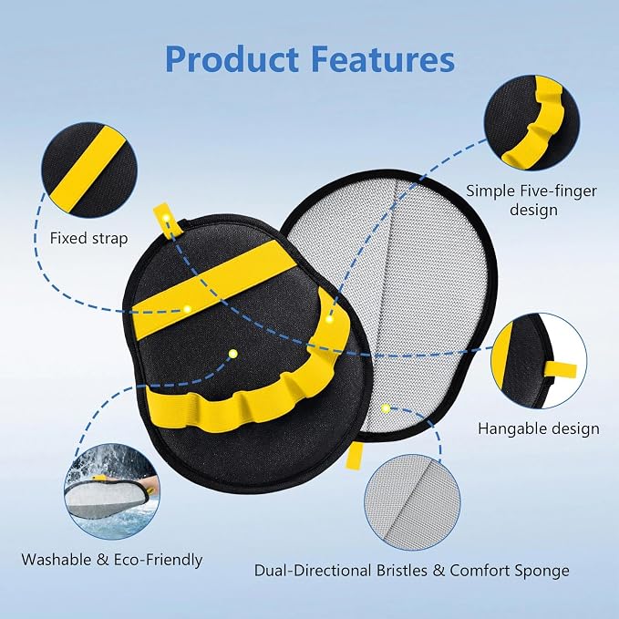 Pet Hair Removal Glove for Dogs & Cats, Reusable Washable Electrostatic Pet Hair Remover Glove, Pet Hair Mitt with Finger Straps for Couch, Carpet, Car Seats, Clothes, Furniture, Yellow