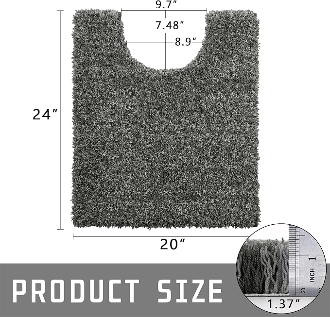 Yimobra Toilet Rugs U Shaped 24X20, Ultra Soft and Water Absorbent Bath Mats, Non Slip Fluffy Luxury Microfiber Contour Bath Rugs for Toilet, Dry Quick, Machine Washable, Light Gray and Black Gray