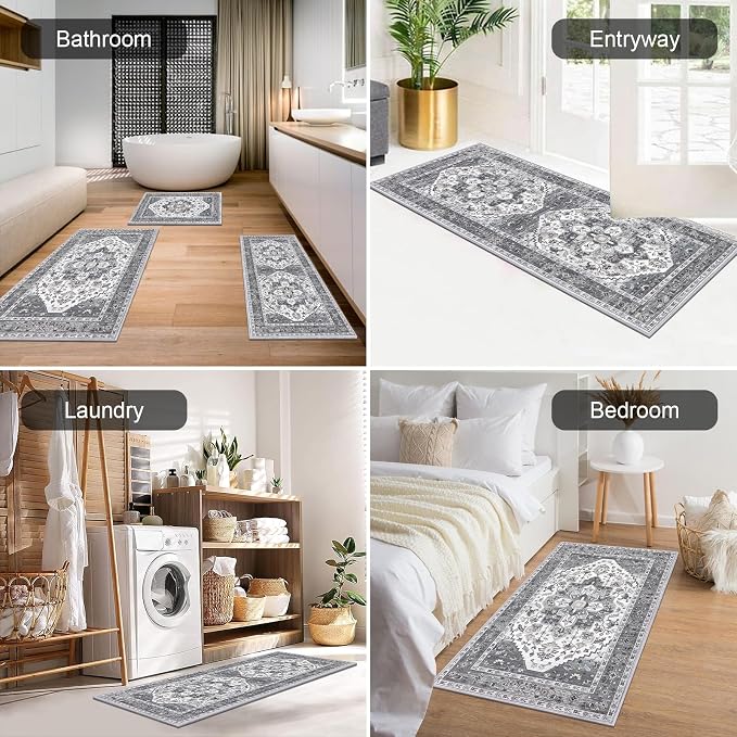 HEBE Boho Kitchen Rug Sets 3 Piece with Runner Non Slip Kitchen Rugs and Mats Washable Kitchen Mats for Floor Thick Kitchen Floor Mat Carpet Runner Rugs for Hallway Laundry Holiday Decor