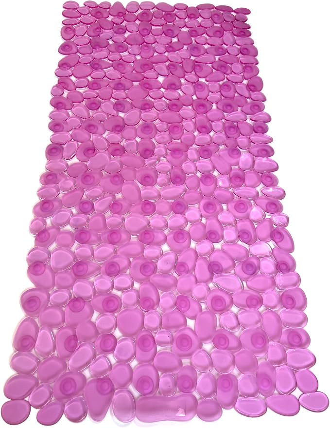 “Pebbles” Non-Slip Bathtub/Shower Mat 27.5”x14” Rectangular, Non-Toxic, Safe, Clean, Machine-Washable, Superior Grip & Drainage, Vinyl, for Smooth Floors ONLY, Transparent Pink