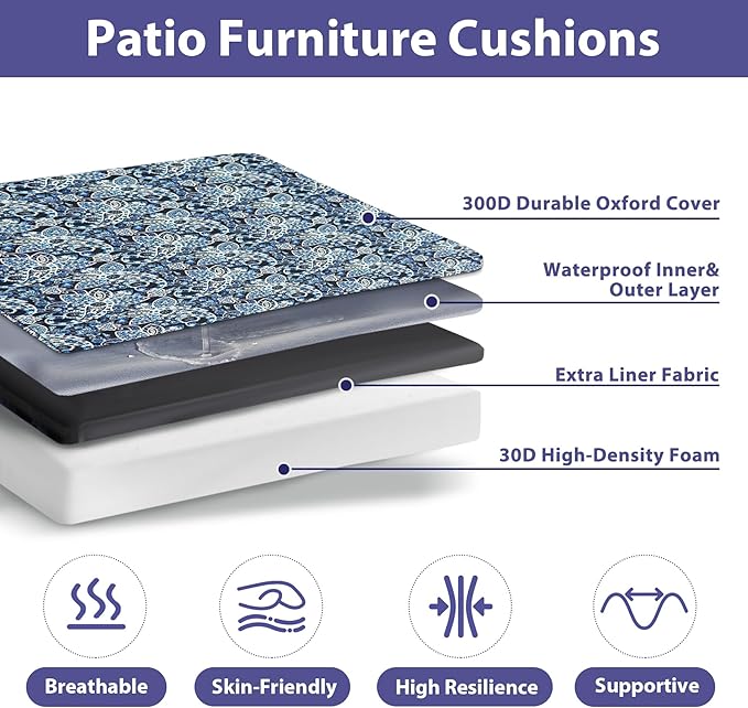 IPYNBAP Outdoor Chair Cushions Set of 4 -Waterproof Outdoor Seat Cushions for Patio Furniture, Patio Chair Cushion with Handle and Ties, Out Door Chair Pads,18.5x16x3-Square, Green Paisley