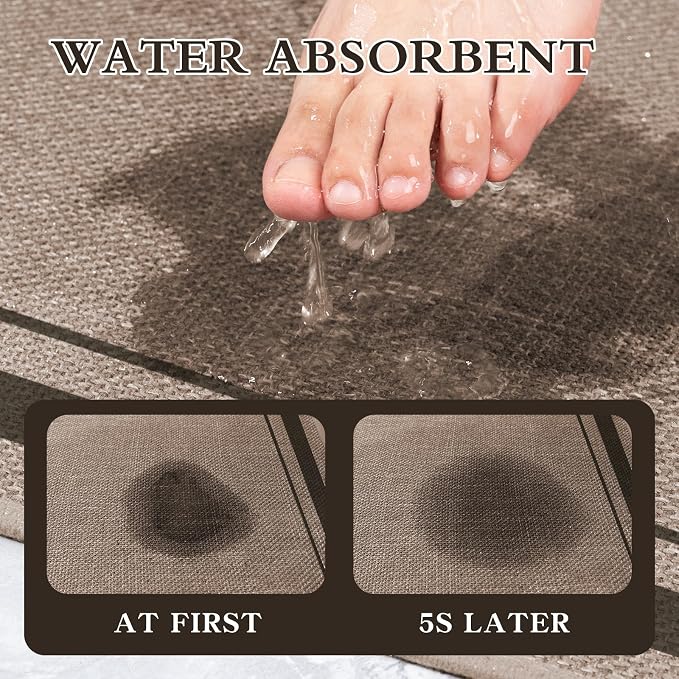 chakme Bathroom Rugs Mat 47x17, Ultra Thin Non Slip Bath Rug Runner Quick Dry Absorbent Bath Mat for Bathroom, (Dark Beige, 47"x17")