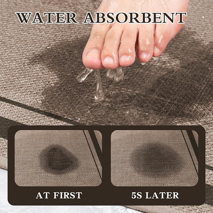 chakme 2 Piece Bathroom Rug Set, Ultra Thin Bath Mat,Absorbent, Non Slip, Machine Washable, Dark Beige, 17"x24"+Toilet Mat