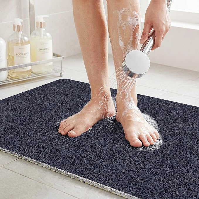 Non Slip Shower Mat 24"x16" - PVC Loofah Bath Mat with Drain, Loofah Bath Mats for Home, Poolside Entryway, Soft Comfort Shower Slip Mat for Adults, Washable & Resistant, Blue