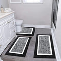 Pauwer Bathroom Rug Sets 3-Piece Shower Rugs with U-Shaped Contour Toilet Mat Absorbent Microfiber Plush Bath Mats Non Slip Machine Washable Shaggy Bathroom Floor Mats, Black