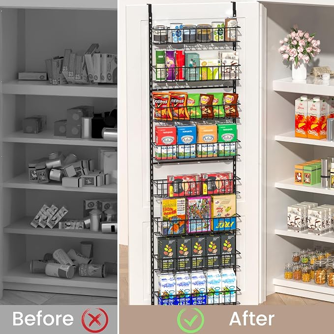 ElegantArray 9-Tier Pantry Door Oragnizer, Over The Door Pantry Organizer Rack and Storage, Hanging Spice Rack Shelves Door, Home Office Laundry Room Bathroom & Kitchen Organization, Black