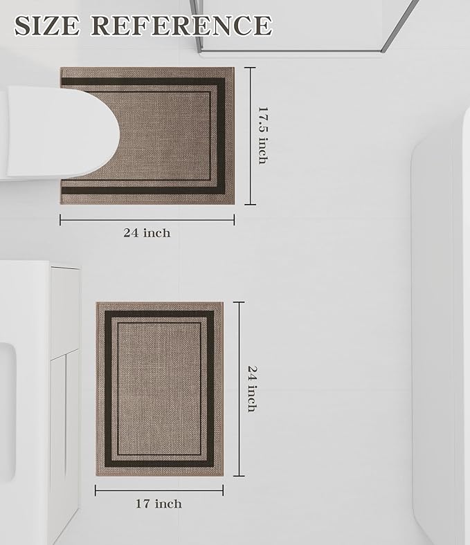 chakme 2 Piece Bathroom Rug Set, Ultra Thin Bath Mat,Absorbent, Non Slip, Machine Washable, Dark Beige, 17"x24"+Toilet Mat