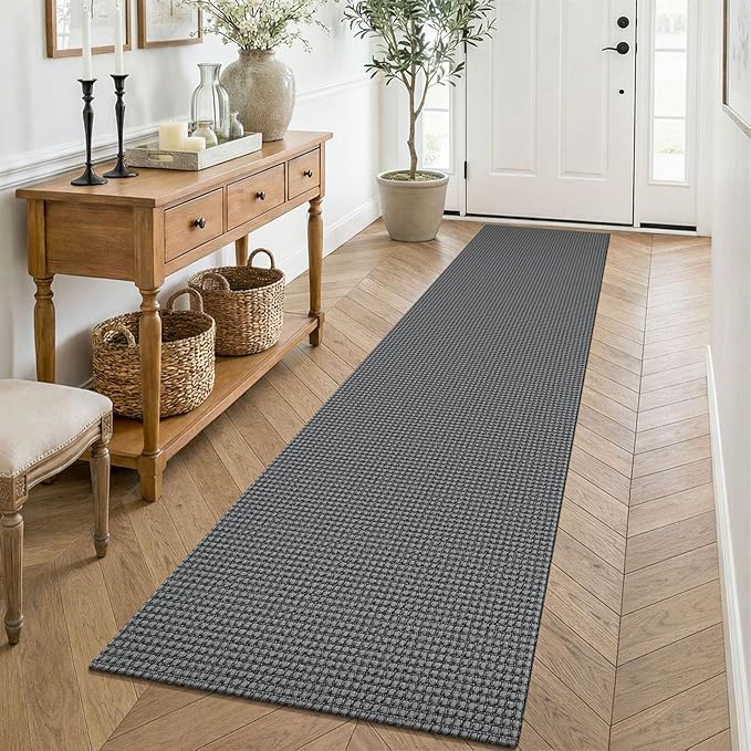 KOZYFLY Cotton Runners for Hallway 2x8, Washable Runner Rug, Woven Non Slip Kitchen Runner, Braided Entryway Rug, Floor Carpet for Foyer, Bedroom, Hall, Grey/Dark Grey