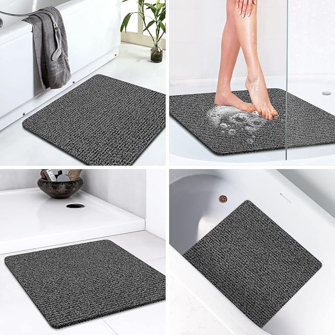 LuxStep Shower Mat Bathtub Mat,24x24 inch, Non-Slip Bath Mat with Drain, Quick Drying PVC Loofah Bathmat for Tub,Shower,Bathroom (Phthalate Free,Black)