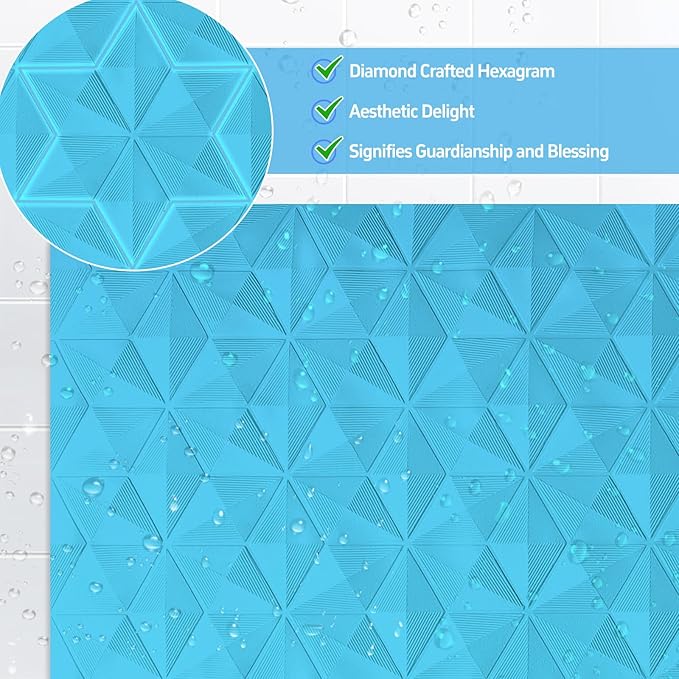 Non Slip Bathtub Mat for Bath Tub Shower - Natural Rubber Mat with 241 Suction Cups - Soft Bathroom Safety Mat - Unique Diamond Pattern - Fatigue Relief - Machine Washable - 16 × 28 Inch
