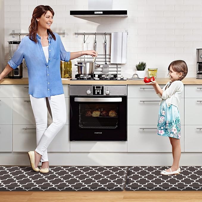 KMAT Kitchen Mat [2 PCS] 0.47inch Cushioned Anti-Fatigue Kitchen Rug, Waterproof Non-Skid Kitchen Mats and Rugs Heavy Duty PVC Ergonomic Comfort Standing Mat for Kitchen, Floor Home, Chocolate
