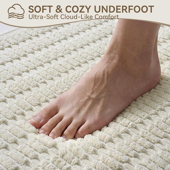 Non-Slip Bath Mat with Rubber Backing, Washable Thin Bath Mats for Bathroom Floor, Absorbent Bathroom Rugs, Quick Dry, Fits Under Door Beige 24x36