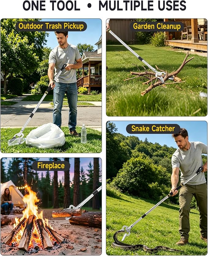 Grabber Reacher Pickup Tool, 53.5" Heavy Duty Trash Picker with Dual Handles, Aluminum Alloy Grabber Tool for Trash Picking, Fireplace Tongs, Gathering Firewood