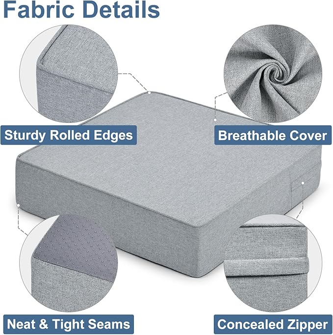 Shinnwa Gel Memory Foam Recliner Cushion for Elderly, Extra Large Seat Cushion, Dual-Layer Foam Chair Pad for Couch, Armchair, Wicker Chairs, Floor, 20 × 20 × 5in, Light Gray