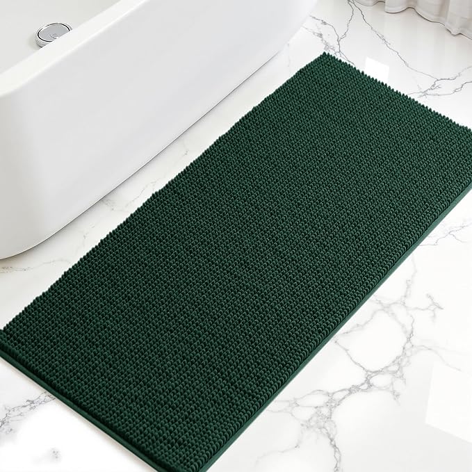 SUBRTEX Bathroom Rugs, 24" x 55" Chenille Bath Rug Soft Short Plush Bath Mat Soft Shower Mat Water Absorbent Shower Mat Quick Dry Machine Washable, Celadon