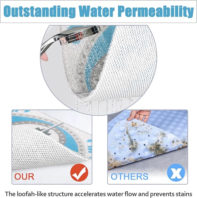 Square Shower Mat 24x24 Inch Non Slip Bath Mat for Inside Shower Loofah Shower Mat for Elderly Soft Textured Foot Massage Pad Bathroom Floor Mat for Wet Area, Without Suction Cups, Quick Drying