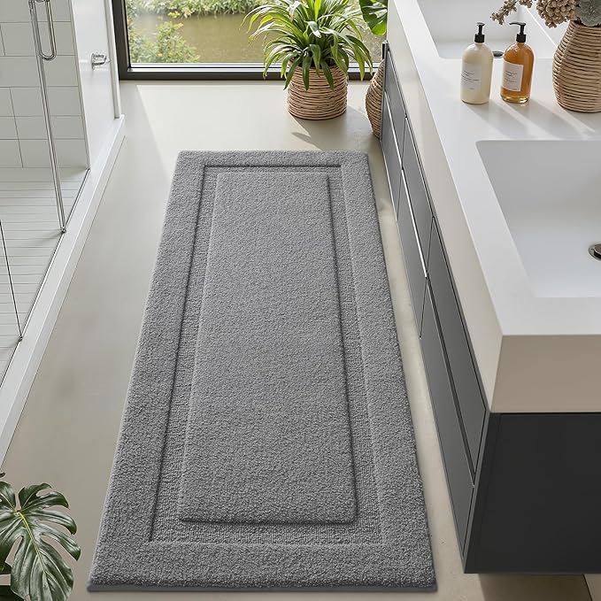 LUMI Extra Large Ultra Soft Bathroom Rugs Non Slip with Rubber Backing, Absorbent Washable Bath Mat Quick Dry, Upgraded Premium Microfiber Plush Carpet for Bathtub and Shower Floor, Dark Grey, 24x60