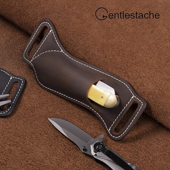 Gentlestache Leather Knife Sheaths for Belt, Knife Holster, Pocket Knife Sheath, EDC Leather Sheath for Folding Knife Carrier