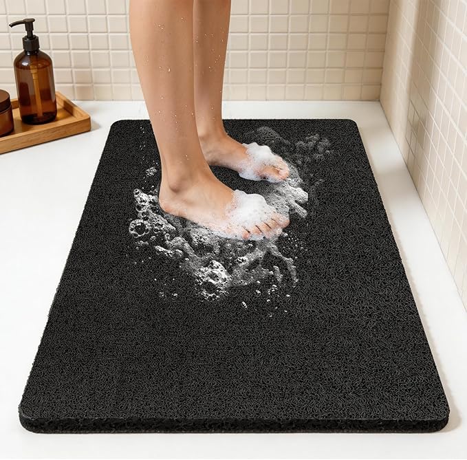Joyhalo Shower Mat Bathtub Mat Non Slip, Bathmats Non Slip, Quick Drying Foot Scrubber Loofah Mats for Shower, Tub, Bathroom, Home, 32x24inch, Black