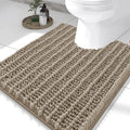 Smiry Bathroom Toilet Rugs U Shaped 24x20, Extra Soft Absorbent Non Slip Rubber Backing Chenille Contour Bath Rugs for Toilet, Machine Washable Contoured Bath Mats, Latte