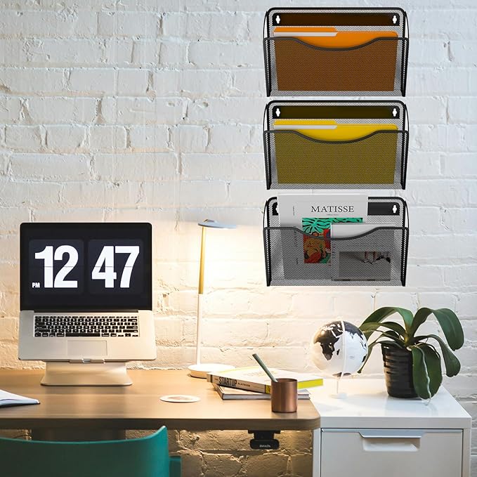 Gawerk 6 Pack Wall File Organizer, Mesh Wall File Pocket Mail Organizer Hanging Metal Vertical Wall Mounted File Holder for Office/Home
