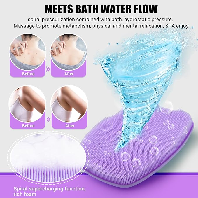 Canroom Silicone Body Scrubber - Anti Zinc Infused-Highly Elastic Bristles Exfoliating Body Scrubber for Shower Body,Cellulite Reduction,Blood Circulation - Purple