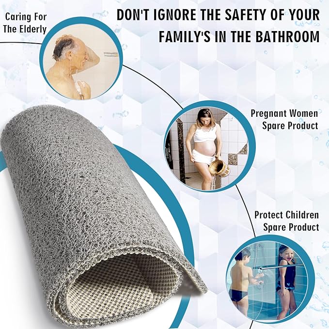 godehone Shower Mats Non Slip Without Suction Cups, PVC Loofah Bathroom Mats, Loofah Mats for Shower and Bathroom, Quick Drying, 23.6× 47.2 Inch, Grey