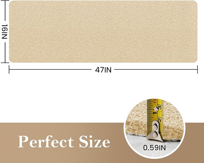 Shower Mat Bathtub Mat Non-Slip,47x16 inch, Soft Tub Mat with Drain,PVC Loofah Bath Mat (Phthalate Free) for Tub and Bathroom,Quick Drying,Khaki