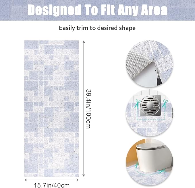 Shower Mat Non Slip Extra Long Bath Tub Mat Non Slip 16''x39'' Loofah Bathroom Shower Mat for Inside Shower Soft Textured Foot Massage Pad Bathroom Floor Mat for Wet Area No Suction Cups Quick Dry