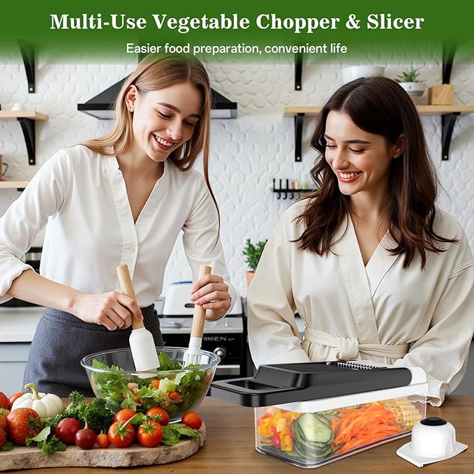 HomeHacks Vegetable Chopper Vegetable Cutter, 15 in 1 Kitchen Gadget, Dicer, Slicer, Onion Cutter, Salad, Cheese Grater & Egg Separator - Multi-Functional Veggie Chopper Lid with Handle (White)