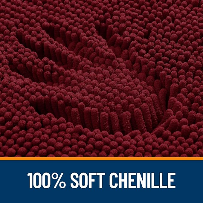 OLANLY Bathroom Runner Rugs 70x24, Soft Absorbent Chenille Bath Rugs, Rubber Backing Quick Dry, Machine Washable Long Bath Mats for Bathroom Floor, Tub and Shower, Home Decor Accessories, Burgundy